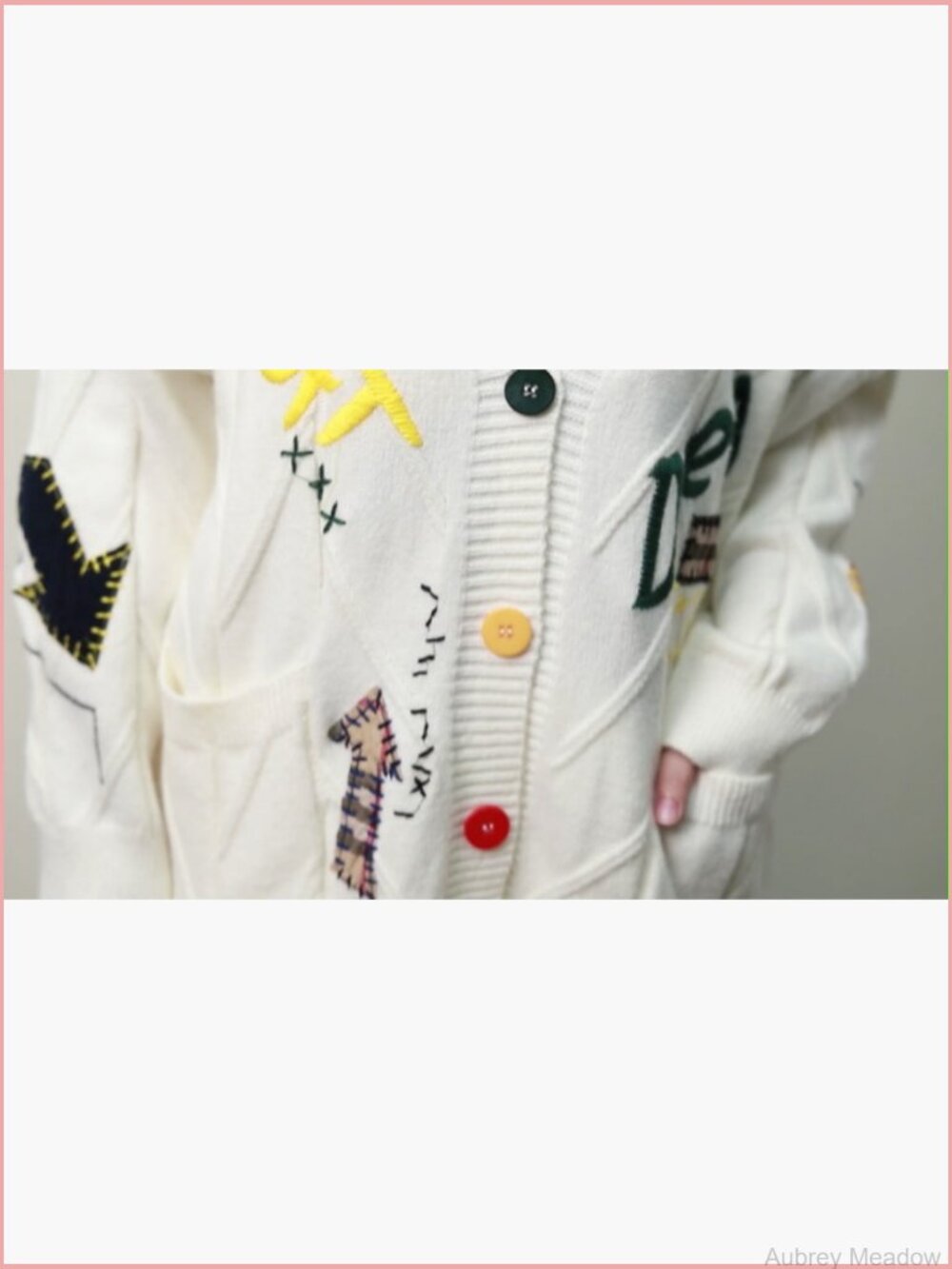 Cable Knit Open Front Cardigan Long Sleeve Button Down Embroidery Sweater - Picture 6 of 6